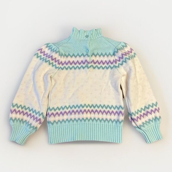 Janie and Jack Forever Fair Isle Sweater Cream and Sugar Size 4 Blue Purple - Picture 3 of 7